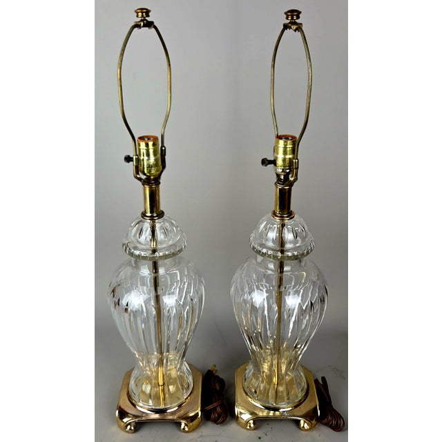 Attributed 1920s European Cut Crystal and Brass Urn Table Lamps – A Pair For Sale - Image 11 of 12