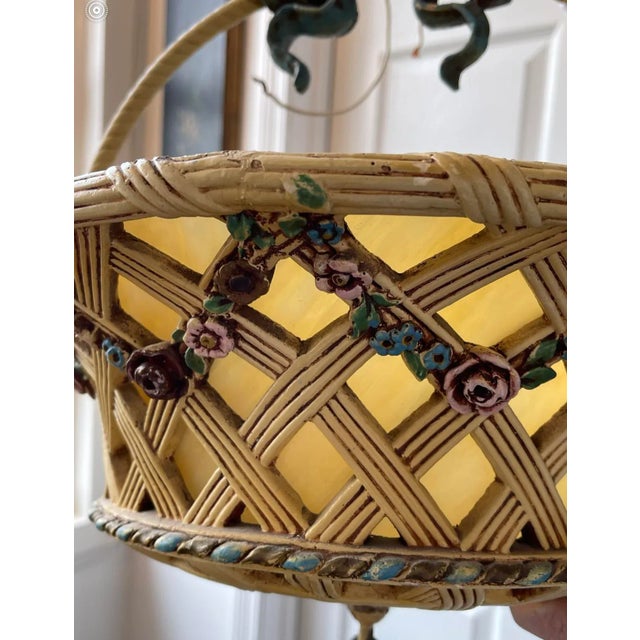 1920s Vintage 1920s Floral Basket Chandelier With Caramel Slag Glass For Sale - Image 5 of 8
