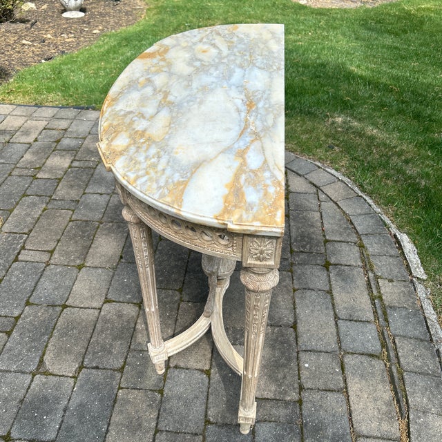 Stone Louis XVI Style Bleached Carved Demilune Style Console For Sale - Image 7 of 10