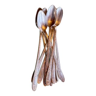 1930s Art Deco Silverplate Ice Tea Spoons (12 Pc), Mildred Pattern Pristine For Sale