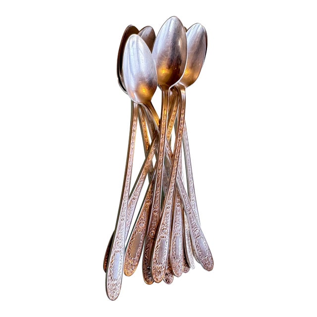 1930s Art Deco Silverplate Ice Tea Spoons (12 Pc), Mildred Pattern Pristine For Sale