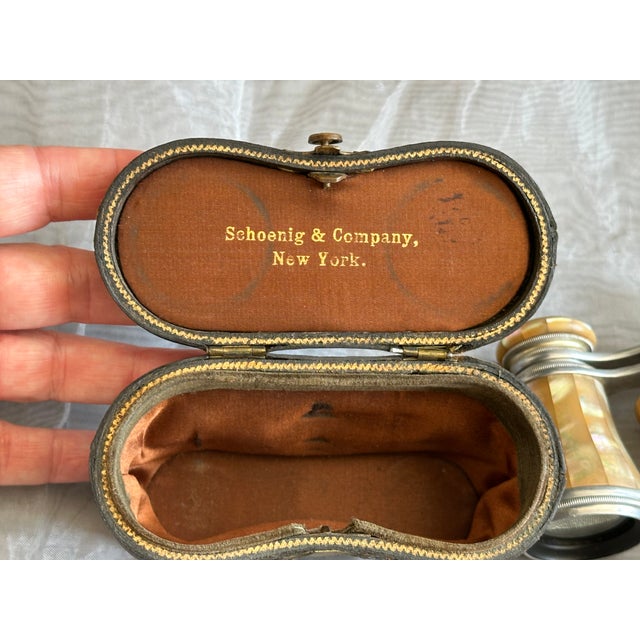 Antique Mother of Pearl French Opera Glasses in Leather Case For Sale - Image 16 of 18