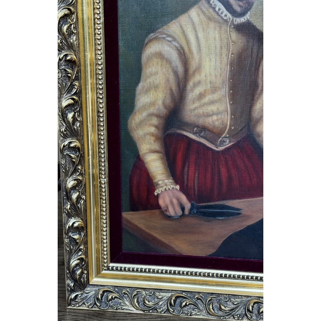 1969 Oil on Canvas Reproduction Giovanni Battista Moroni of Il Sarto 'The Tailor' - Framed For Sale - Image 4 of 17