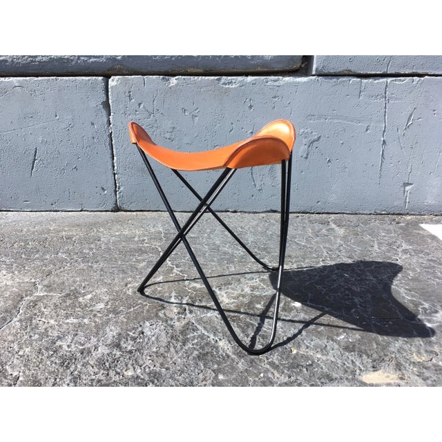 Early 21st Century Black Iron & Cognac Saddle Leather Stool For Sale In Miami - Image 6 of 13