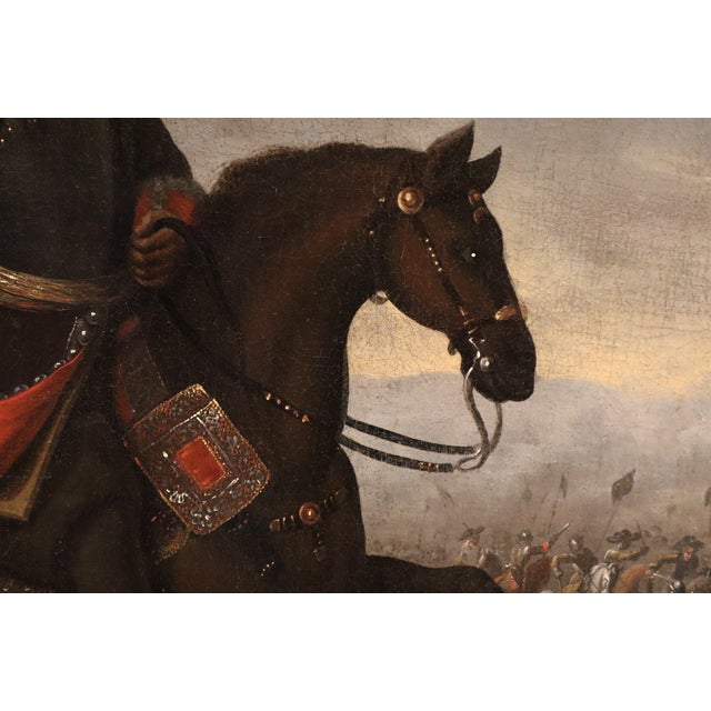 Frans van Der Meulen, Equestrian Portrait with Battle Scene, 1700s, Oil on Canvas For Sale - Image 9 of 15
