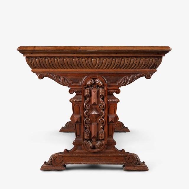 Renaissance Revival Style Partners Foyer Table Desk in Walnut For Sale In New York - Image 6 of 12