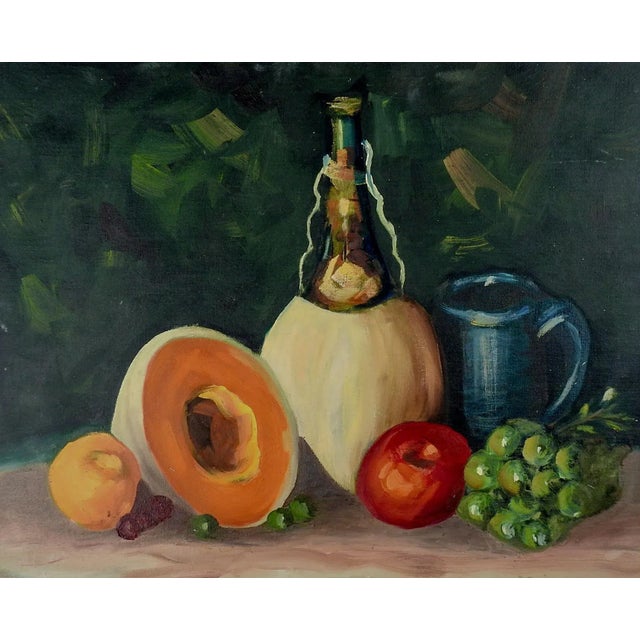 Rustic European Vintage Mid-Century Wine & Fruit Still Life Painting For Sale - Image 3 of 3