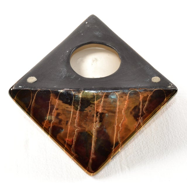 1970s Raymor Style Vintage Bronze Black Gold Glazed Ceramic Asymmetric Ashtray Italy For Sale - Image 10 of 12