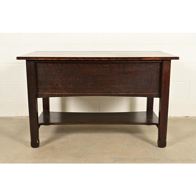 Stickley Brothers Style Antique Mission Oak Arts & Crafts Desk or Library Table, Circa 1910 For Sale - Image 16 of 18