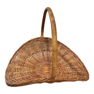 Large Vintage Wicker Gathering Basket For Sale