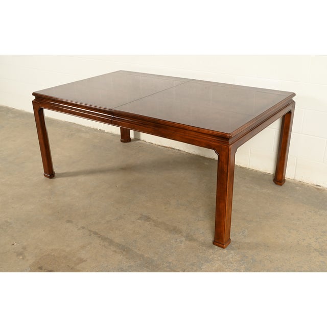 Brown Henredon Mid-Century Hollywood Regency Mahogany and Burl Wood Extension Dining Table, Newly Refinished For Sale - Image 8 of 14