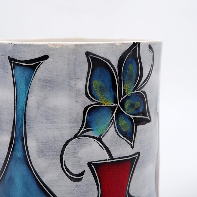 Italian Round Vase with Bottle and Floral Motifs, 1950s For Sale - Image 10 of 15