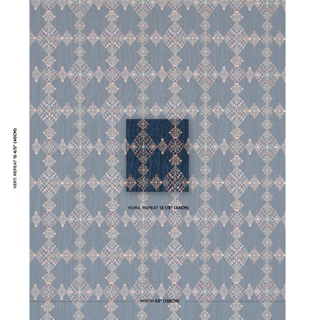 Inspired by Moroccan needlework, Kalindi Embroidery in indigo features mid-scale abstracted florals and geometric motifs...
