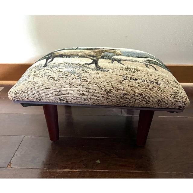 Vintage Signed Tapestry Footstool With Running Horses For Sale - Image 4 of 10