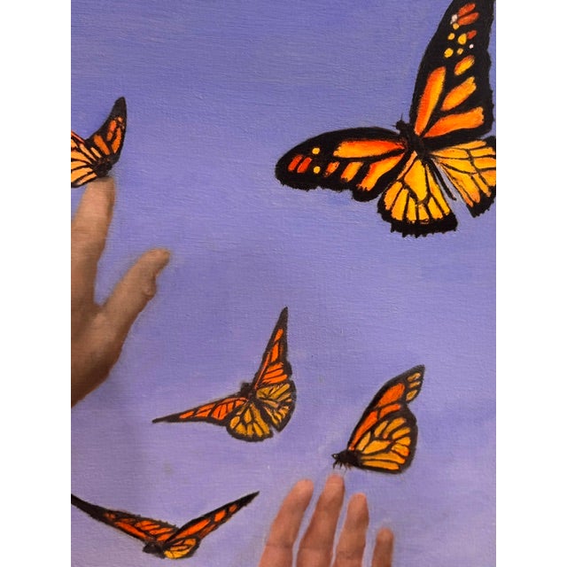 Textile Butterflies and Me by Kathleen Varadi, 2016 Oil on Canvas For Sale - Image 7 of 12