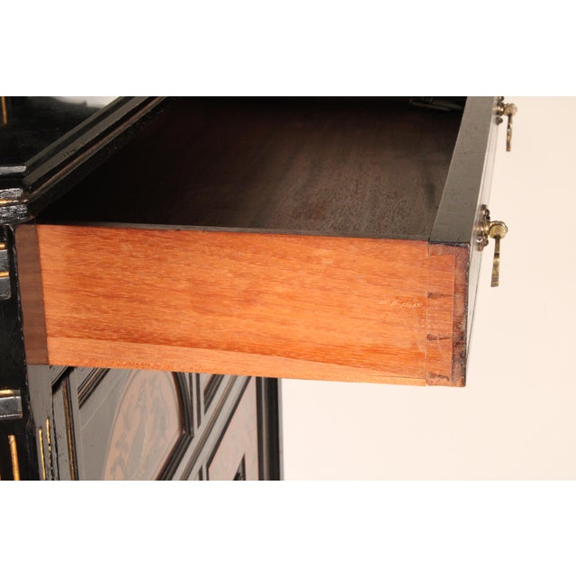 Aesthetic Movement Black Lacquer and Painted Cabinet For Sale - Image 14 of 15