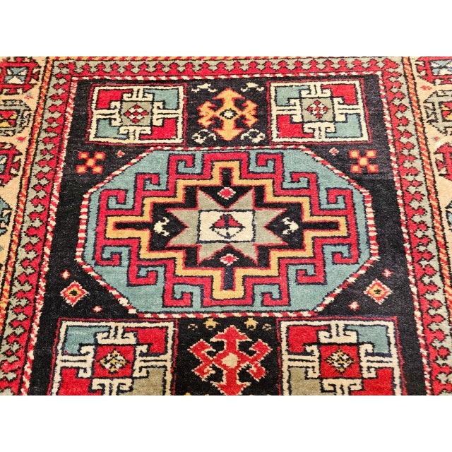 Vintage Persian Kurdish Area Rug, Handwoven Geometric Pattern, Navy & Tan, 3’ X 5’ For Sale - Image 10 of 12