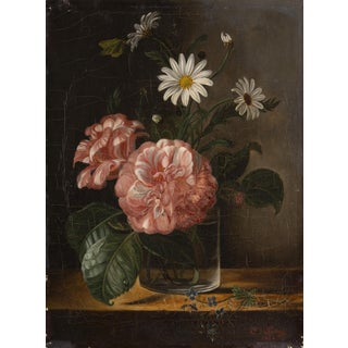 C. Leroy, Floral Still Life with Camellia and Daisies, Oil on Canvas For Sale