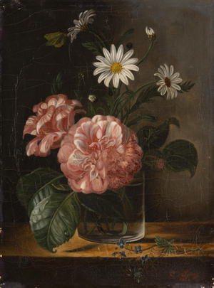 C. Leroy, Floral Still Life with Camellia and Daisies, Oil on Canvas