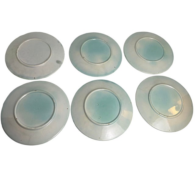 English Antique Set of 6 German Majolica Plates For Sale - Image 3 of 6