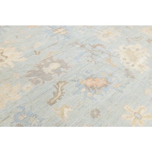 12x15 Modern Oushak Hand-Knotted Wool Area Rug – Soft Blue & Muted Earth Tones For Sale In New York - Image 6 of 11