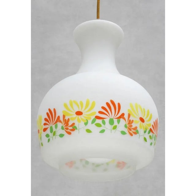 Green French Opaline Glass Flower Pendant Light, 1970 For Sale - Image 8 of 10