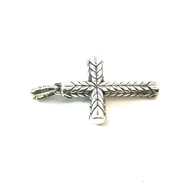 Metal 1990s David Yurman Black Diamond Cross Pendant Sterling Silver Estate For Sale - Image 7 of 7