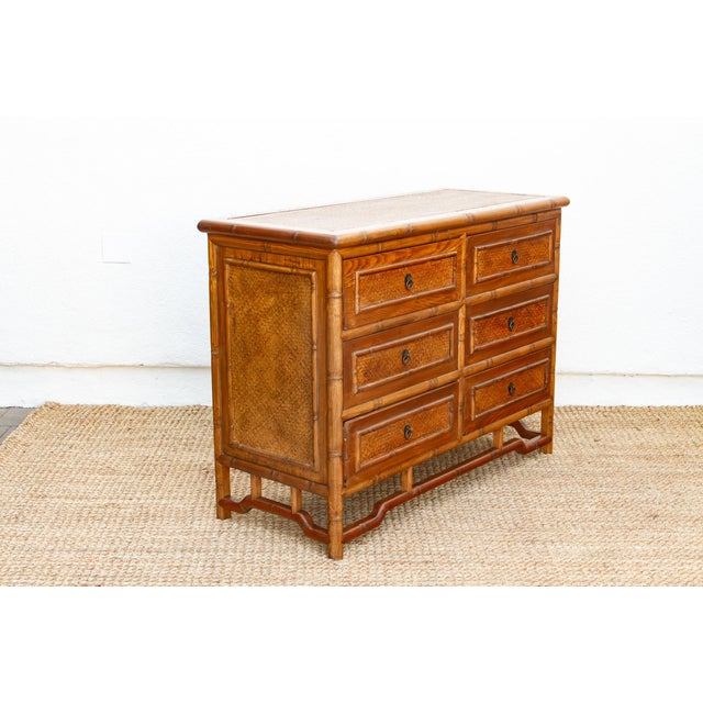 20th Century Faux Bamboo & Cane 6-Drawer Dresser For Sale - Image 9 of 10