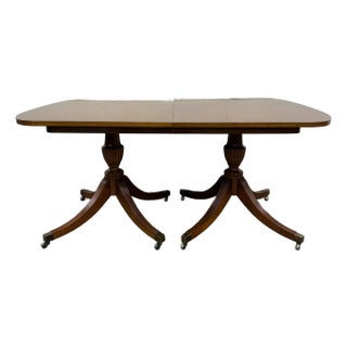 Vintage Georgian Regency Revival Mahogany Double Pedestal Dining Table For Sale