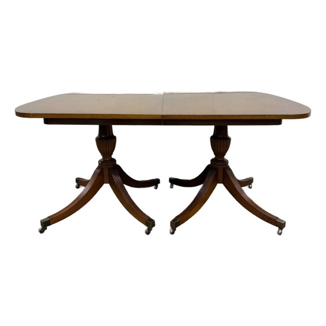 Vintage Georgian Regency Revival Mahogany Double Pedestal Dining Table For Sale