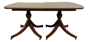 Vintage Georgian Regency Revival Mahogany Double Pedestal Dining Table