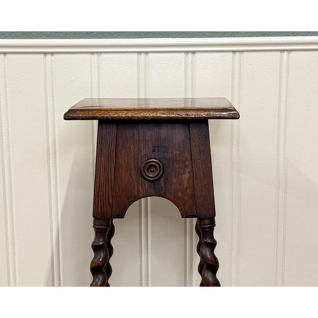 Wood Antique English 4-Post Barley Twist Pedestal Plant Stand Jacobean Oak 36" Tall For Sale - Image 7 of 18