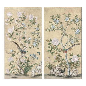 20'*40"/Panel*2ps, a Pair of 18th-Century Style Chinoiserie Wall Artwork ( No Frame), Tea Paper