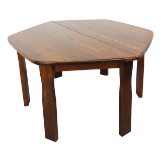 Vintage Brutalist Hexagonal Oak Dining Table with Extension, 1950s For Sale
