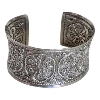 Sterling Silver Repoussé Cuff Bangle, Birmingham, 2009 For Sale