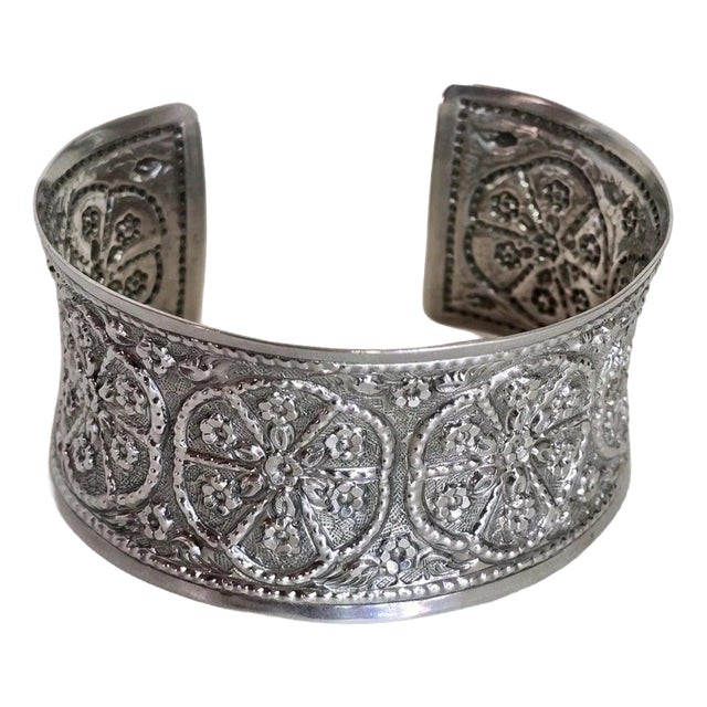 Sterling Silver Repoussé Cuff Bangle, Birmingham, 2009 For Sale