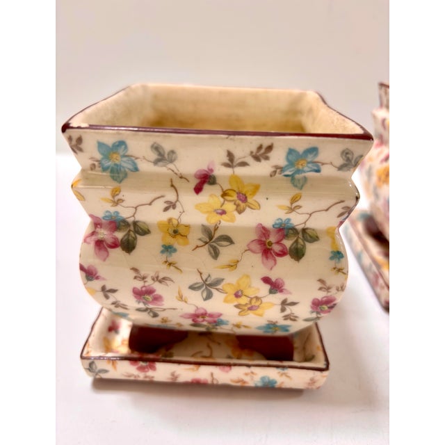 Ivory Vintage Mid Century Erphila Czecho-Slovakia Chintz Flower Pots With Saucers, a Pair For Sale - Image 8 of 12