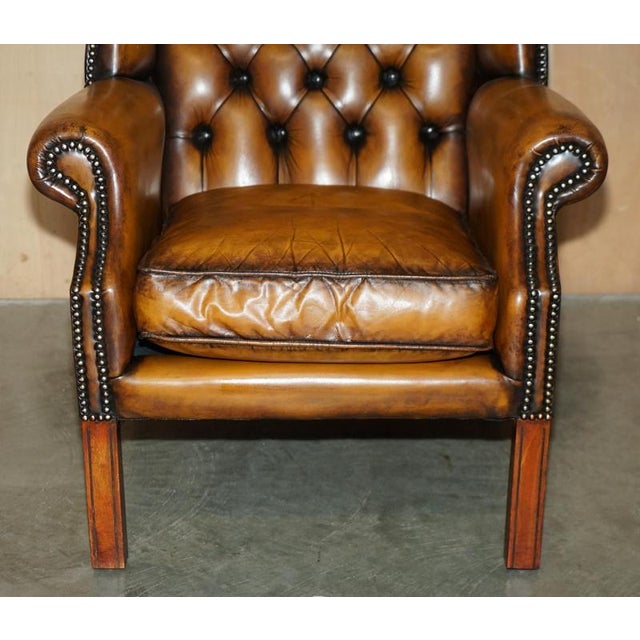 Fine Comfortable Chesterfield Wingback Brown Leather Armchairs, 1960s, Set of 2 For Sale - Image 6 of 18