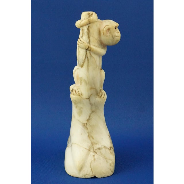 Qing Dynasty Qianlong Marble Monkey Sculpture with Jasper Eyes, China, Late 1800s For Sale - Image 3 of 18