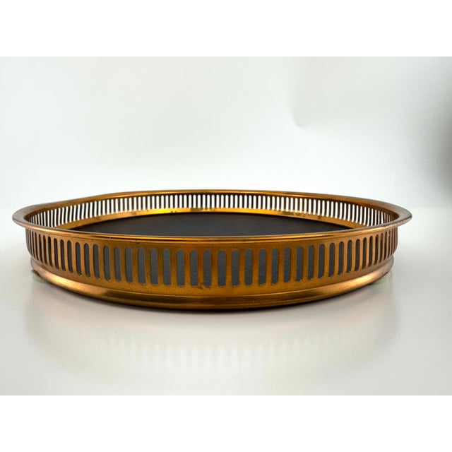 Mid 20th Century Black Faux Leather and Brass Gallery Serving Tray For Sale - Image 4 of 9