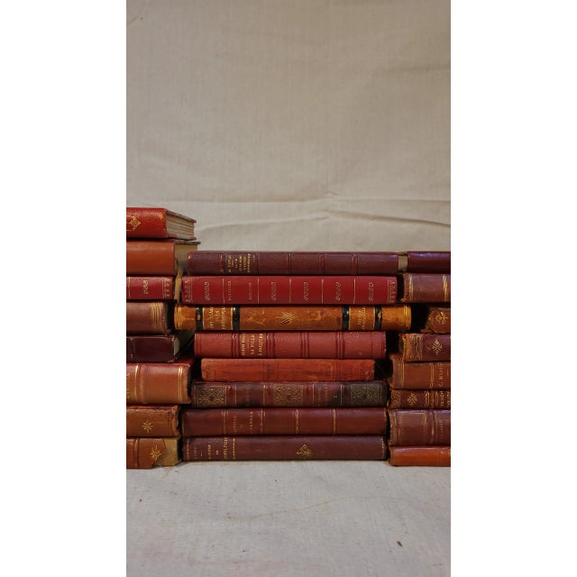 Traditional Red Leather Vintage Books- Set of 35 For Sale - Image 3 of 6