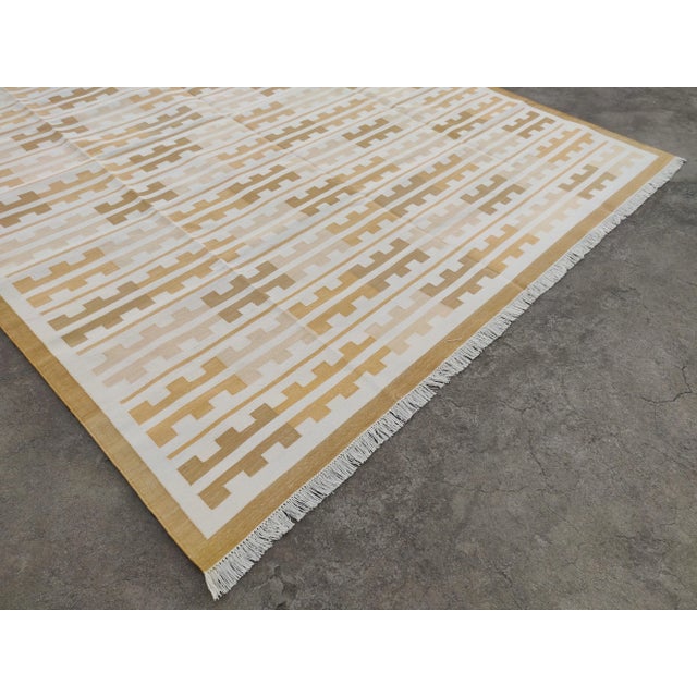 Handmade Cotton Natural Vegetable Dyed Reversible Yellow Marianne Rug - 9'x12' For Sale - Image 6 of 12