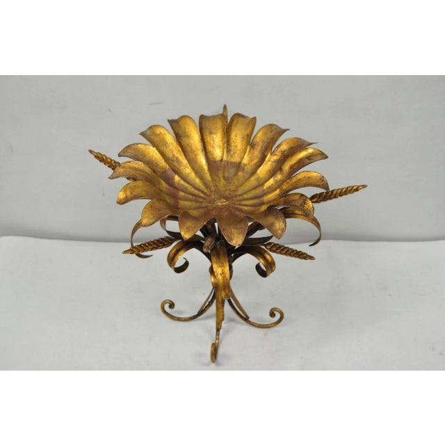 Vintage Italian Hollywood Regency Gold Gilt Tole Metal Iron Compote Centerpiece Bowl. Circa Mid 20th Century....