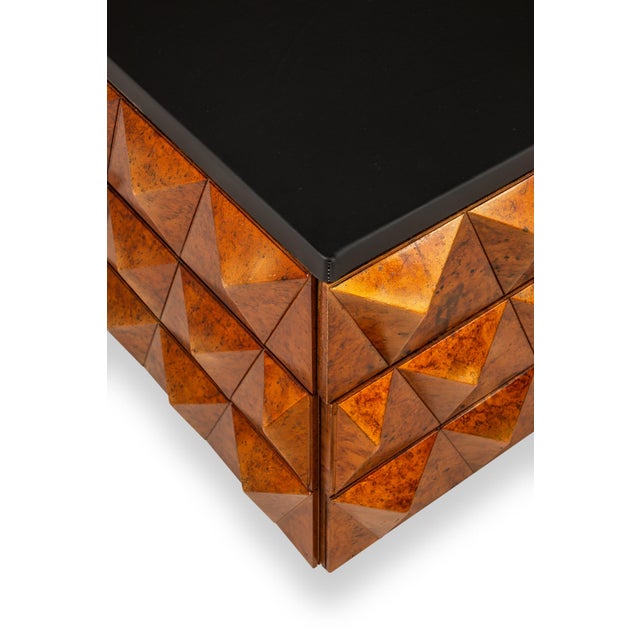 Set of Two (2) Futuristic Brutalist Italian Modern Sculptural Diamond Faced End Tables With Leather Tops, Italy, C. 1970s For Sale - Image 18 of 18