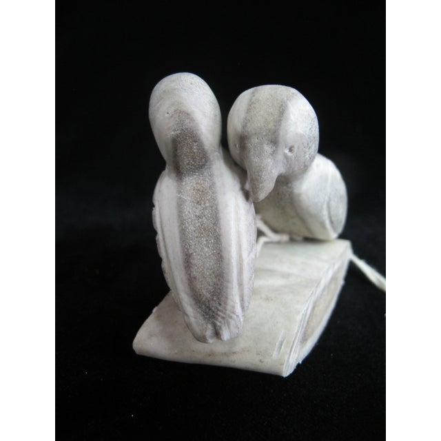 Canadian Inuit stone Carving of two birds on caribou antler by Repulse Bay artist Asalakti (unsure). Measures 2 1/4" tall...