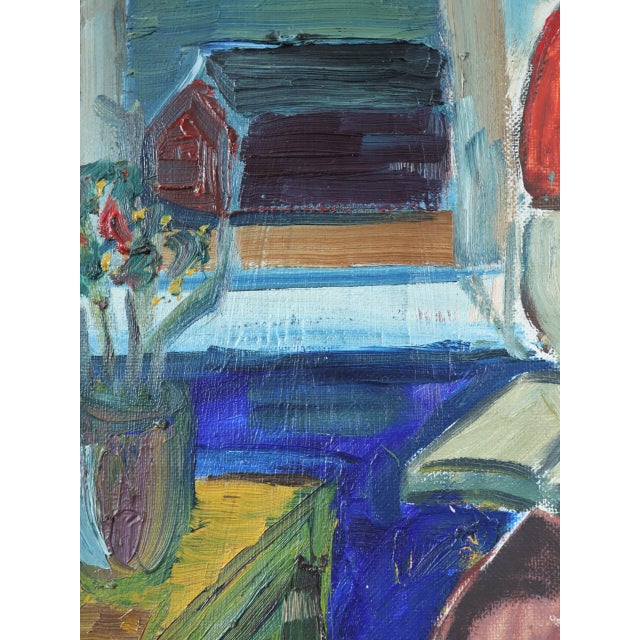 Mid-Century Modern 'The Reader's Pause' Vintage Swedish Original Figurative Oil Painting, Framed For Sale - Image 11 of 12