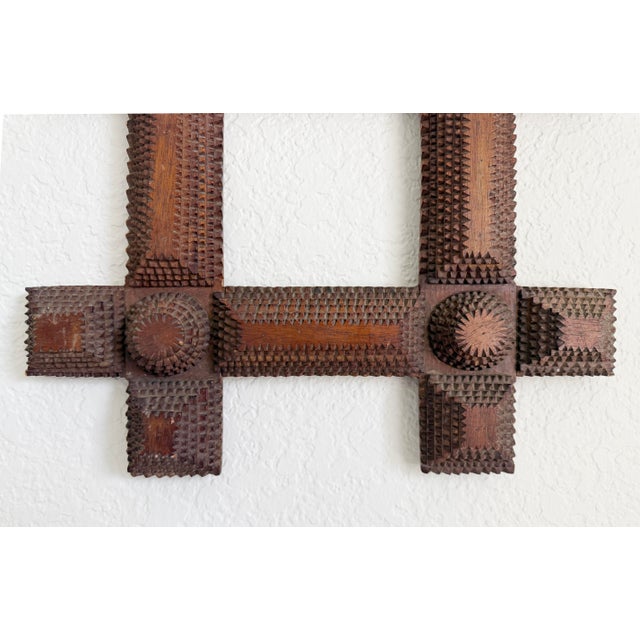 Wood Antique Tramp Art Chip Carved Frame For Sale - Image 7 of 9