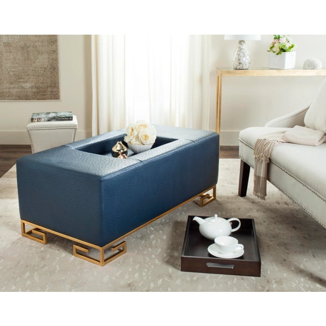 Wood Faux Ostrich Tray Ottoman & Coffee Table in Navy & Espresso For Sale - Image 7 of 8