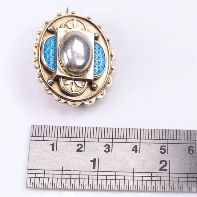 19th Century Antique Arts & Crafts Silver and Turquoise Blue Enamel Scalloped Brooch, 1880 For Sale - Image 5 of 8