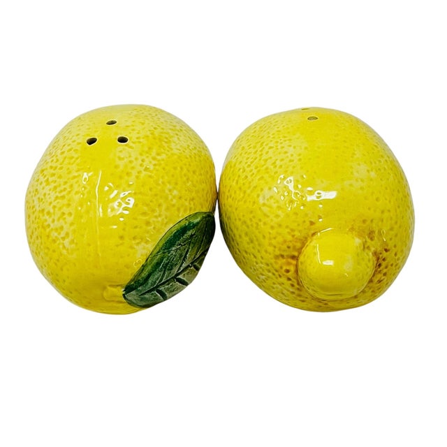 Mid-Century Modern Vintage Fitz and Floyd Lemon Salt and Pepper Shakers, Ceramic Fruit Decor For Sale - Image 3 of 9